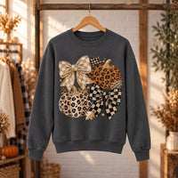 Coquette Fall Pumpkin Sweatshirt, Leopard Bow Autumn Shirt
