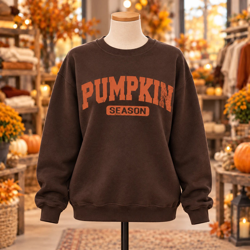 Pumpkin Season Sweatshirt, Vintage Varsity Fall Design