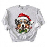 Personalized 50+ Dog Breed Christmas Sweatshirt, Custom Santa Hat Candy Cane Pet Portrait, Dog Mom and Dog Dad Holiday Gift – Australian Shepherd