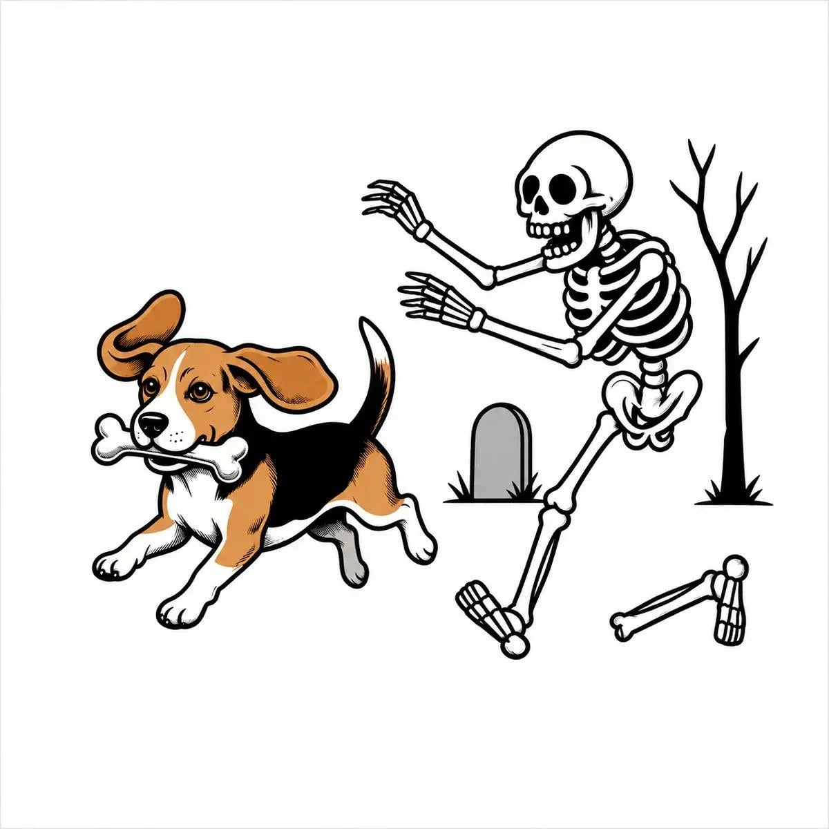 Personalized Dog Breed Halloween T-Shirt, Custom Choose Your Dog, Funny Skeleton Chasing Pup Graphic, Spooky Pet Lover Gift – Beagle