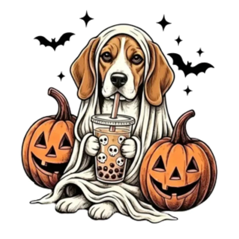 Personalized Dog Halloween T-Shirt, Custom Choose Your Dog Breed Ghost Boba Design, Cute Spooky Fall Pet Mom Dog Lover Gift – Beagle