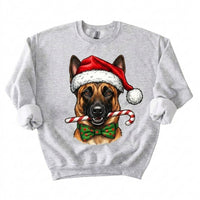 Personalized 50+ Dog Breed Christmas Sweatshirt, Custom Santa Hat Candy Cane Pet Portrait, Dog Mom and Dog Dad Holiday Gift – Belgian Malinois