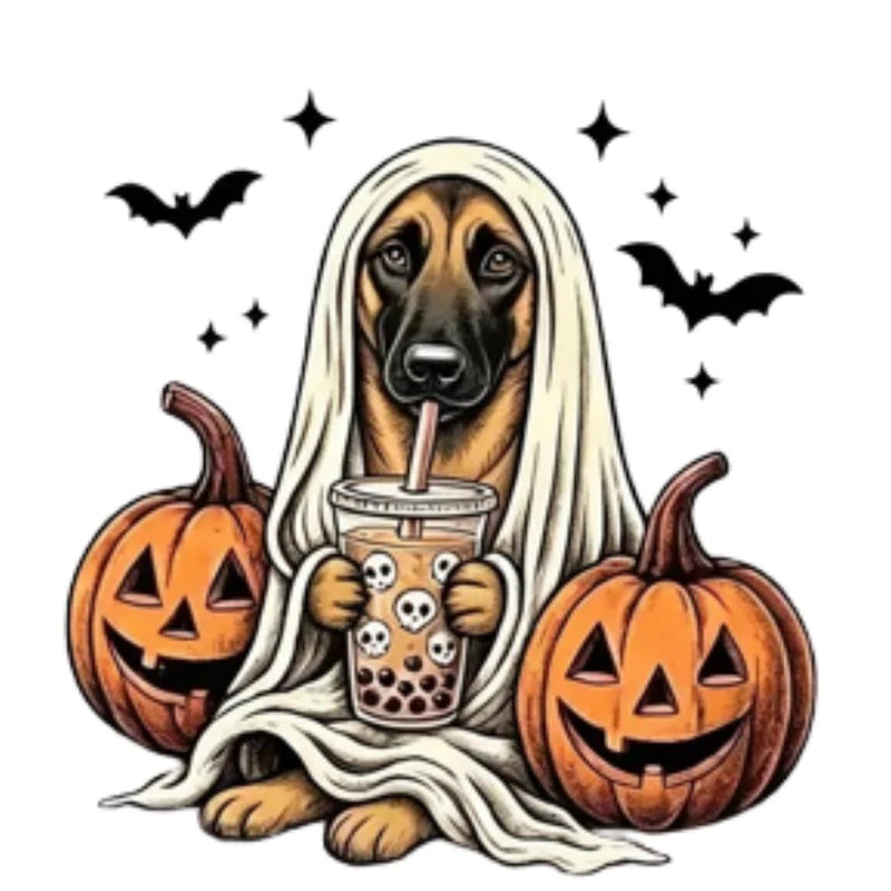 Personalized Dog Halloween T-Shirt, Custom Choose Your Dog Breed Ghost Boba Design, Cute Spooky Fall Pet Mom Dog Lover Gift – Belgian