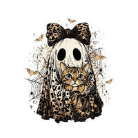 Halloween Cat Sweatshirt, Leopard Ghost Holding Custom Cat Breed, Spooky Season Cat Lover Gift for Women, Coquette Bow Leopard Print Style – Bengal