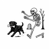 Personalized Dog Breed Halloween T-Shirt, Custom Choose Your Dog, Funny Skeleton Chasing Pup Graphic, Spooky Pet Lover Gift – Black Labrador