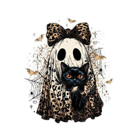 Halloween Cat Sweatshirt, Leopard Ghost Holding Custom Cat Breed, Spooky Season Cat Lover Gift for Women, Coquette Bow Leopard Print Style – Bombay