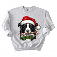 Personalized 50+ Dog Breed Christmas Sweatshirt, Custom Santa Hat Candy Cane Pet Portrait, Dog Mom and Dog Dad Holiday Gift – Border Collie