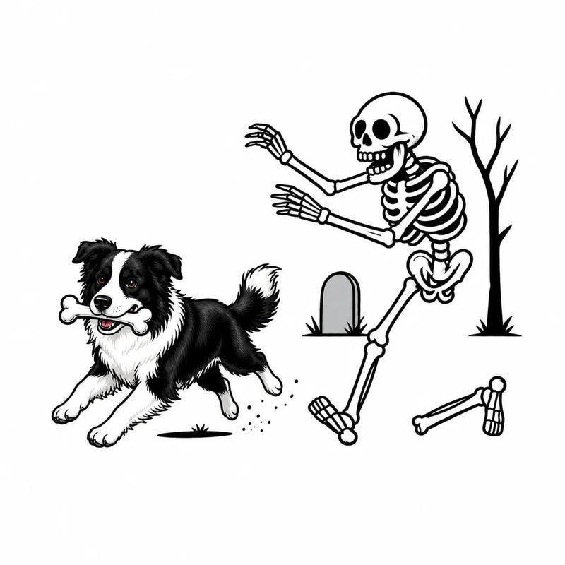 Personalized Dog Breed Halloween T-Shirt, Custom Choose Your Dog, Funny Skeleton Chasing Pup Graphic, Spooky Pet Lover Gift – Border Collie