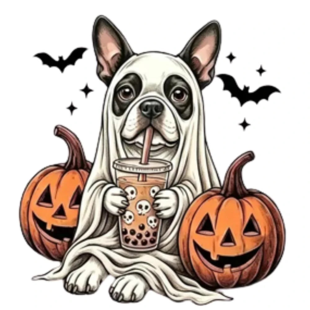 Personalized Dog Halloween T-Shirt, Custom Choose Your Dog Breed Ghost Boba Graphic, Spooky Pet Lover Gift – Boston Terrier