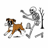 Personalized Dog Breed Halloween T-Shirt, Custom Choose Your Dog, Funny Skeleton Chasing Pup Graphic, Spooky Pet Lover Gift – Boxer
