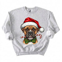 Personalized 50+ Dog Breed Christmas Sweatshirt, Custom Santa Hat Candy Cane Pet Portrait, Dog Mom and Dog Dad Holiday Gift – Boxer