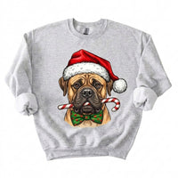 Personalized 50+ Dog Breed Christmas Sweatshirt, Custom Santa Hat Candy Cane Pet Portrait, Dog Mom and Dog Dad Holiday Gift – Bull Mastiff