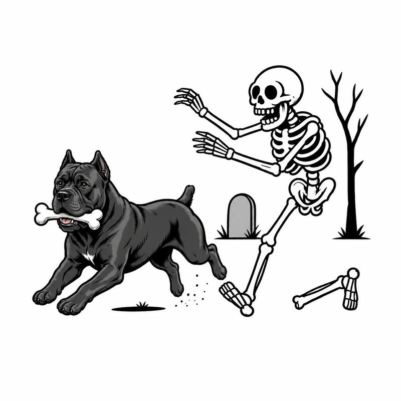Personalized Dog Breed Halloween T-Shirt, Custom Choose Your Dog, Funny Skeleton Chasing Pup Graphic, Spooky Pet Lover Gift – Cane Corso