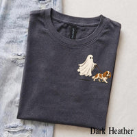 Personalized Dog Breed Halloween T-Shirt, Custom Ghost Walking Dog Graphic, Spooky Season Dog Mom Dad Gift – Cavalier King Charles