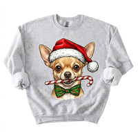 Personalized 50+ Dog Breed Christmas Sweatshirt, Custom Santa Hat Candy Cane Pet Portrait, Dog Mom and Dog Dad Holiday Gift – Chihuahua