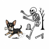 Personalized Dog Breed Halloween T-Shirt, Custom Choose Your Dog, Funny Skeleton Chasing Pup Graphic, Spooky Pet Lover Gift – Chihuahua