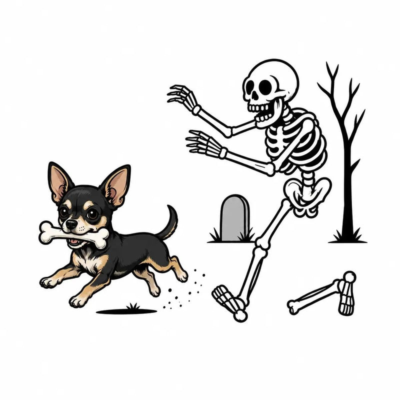 Personalized Dog Breed Halloween T-Shirt, Custom Choose Your Dog, Funny Skeleton Chasing Pup Graphic, Spooky Pet Lover Gift – Chihuahua