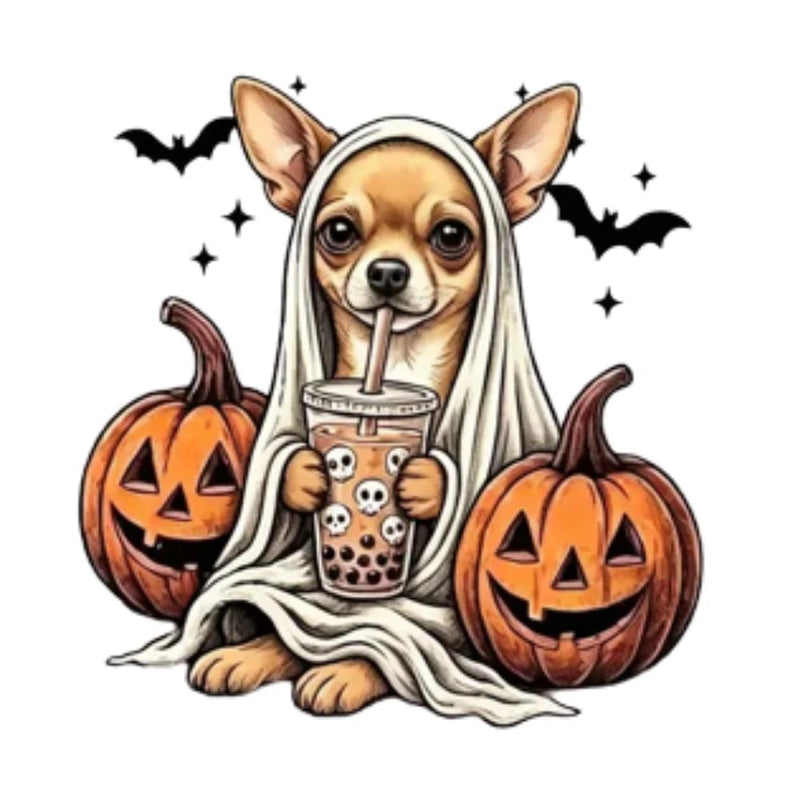 Custom Dog Breed Halloween Shirt, Cute Ghost Boba Pet Lover Tee, Spooky Fall Dog Mom Top – Chihuahua