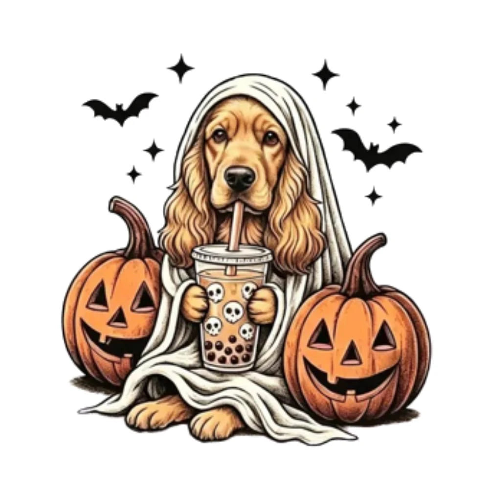 Personalized Dog Halloween T-Shirt, Custom Choose Your Dog Breed Ghost Boba Design, Cute Spooky Fall Pet Mom Dog Lover Gift – Cocker Spaniel
