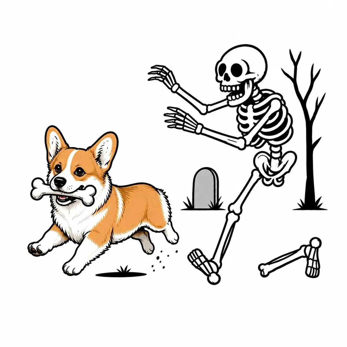Personalized Dog Breed Halloween T-Shirt, Custom Choose Your Dog, Funny Skeleton Chasing Pup Graphic, Spooky Pet Lover Gift – Corgi
