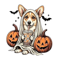 Personalized Ghost Dog Boba Halloween T-Shirt, Custom Choose Your Dog Breed 50+ Options, Cute Spooky Fall Pet Mom Gift – Corgi