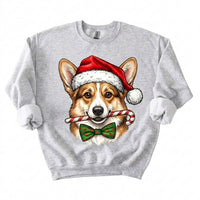 Personalized Dog Breed Christmas Sweatshirt, 50+ Breed Options, Santa Hat Candy Cane Dog Portrait, Holiday Gift for Dog Mom and Dog Dad – Corgi