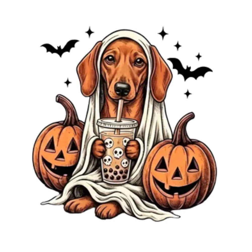 Personalized Dog Halloween T-Shirt, Custom Choose Your Dog Breed Ghost Boba Design, Cute Spooky Fall Pet Mom Dog Lover Gift – Dachshund