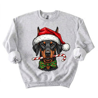 Personalized 50+ Dog Breed Christmas Sweatshirt, Custom Santa Hat Candy Cane Pet Portrait, Dog Mom and Dog Dad Holiday Gift – Doberman