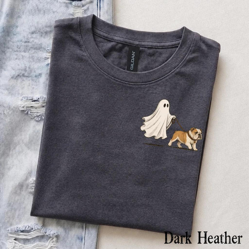Custom Ghost Dog Breed Halloween T-Shirt, Spooky Season Pet Lover Graphic Tee – English Bulldog