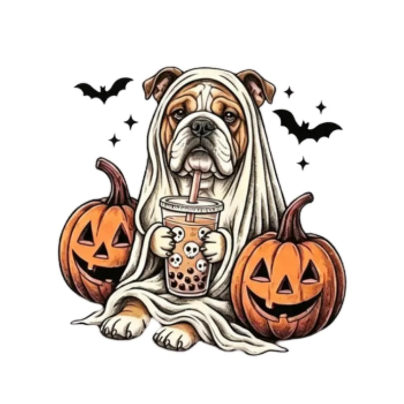 Personalized Dog Halloween T-Shirt, Custom Choose Your Dog Breed Ghost Boba Design, Cute Spooky Fall Pet Mom Dog Lover Gift – English Bulldog