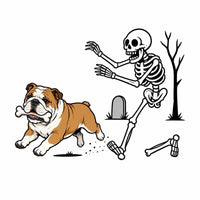 Personalized Dog Breed Halloween T-Shirt, Custom Choose Your Dog, Funny Skeleton Chasing Pup Graphic, Spooky Pet Lover Gift – English Bulldog