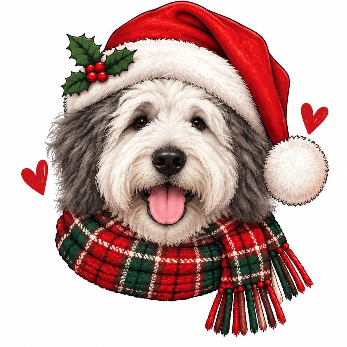 Personalized Dog Breed Christmas Sweatshirt, Custom Choose from 50+ Breeds, Festive Santa Dog Portrait for Dog Mom, Holiday Dog Lover Gift – English Sheepdog