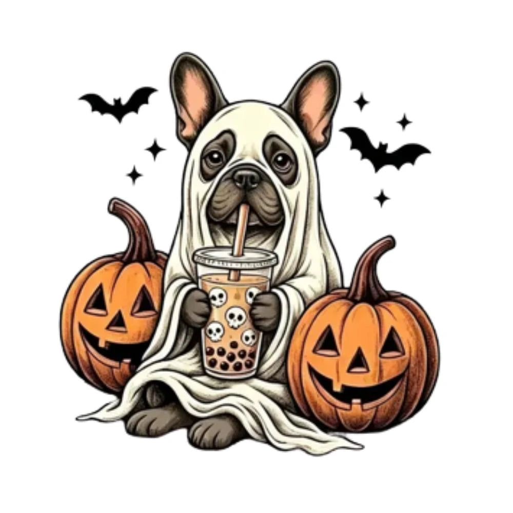 Custom Dog Breed Halloween Shirt, Cute Ghost Boba Pet Lover Tee, Spooky Fall Dog Mom Top – French Bulldog