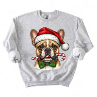 Personalized 50+ Dog Breed Christmas Sweatshirt, Custom Santa Hat Candy Cane Pet Portrait, Dog Mom and Dog Dad Holiday Gift – French Bulldog