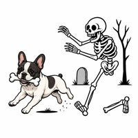 Personalized Dog Breed Halloween T-Shirt, Custom Choose Your Dog, Funny Skeleton Chasing Pup Graphic, Spooky Pet Lover Gift – French Bulldog