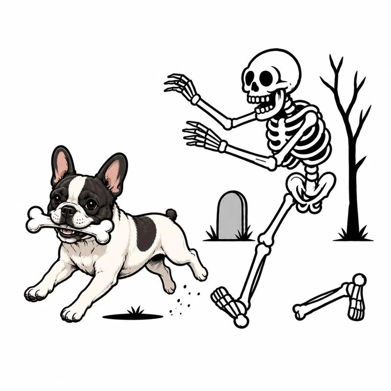 Personalized Dog Breed Halloween T-Shirt, Custom Choose Your Dog, Funny Skeleton Chasing Pup Graphic, Spooky Pet Lover Gift – French Bulldog