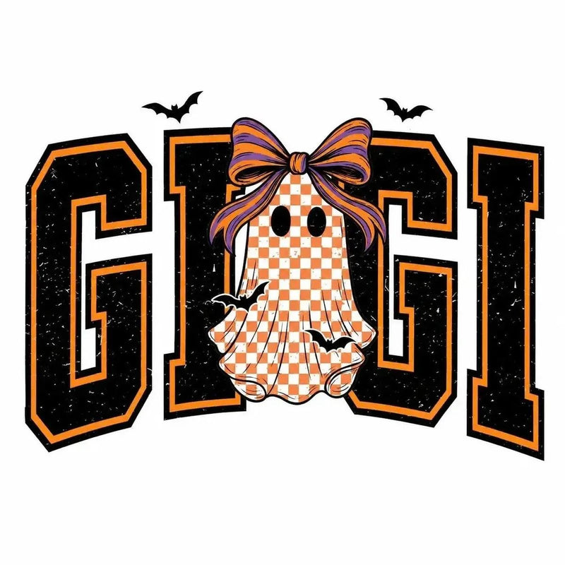 Custom Halloween Family Name Shirt, Personalized Mama Mimi Nana Gigi Auntie Grandma Ghost Bow Graphic Tee, Spooky Fall Gift – GIGI
