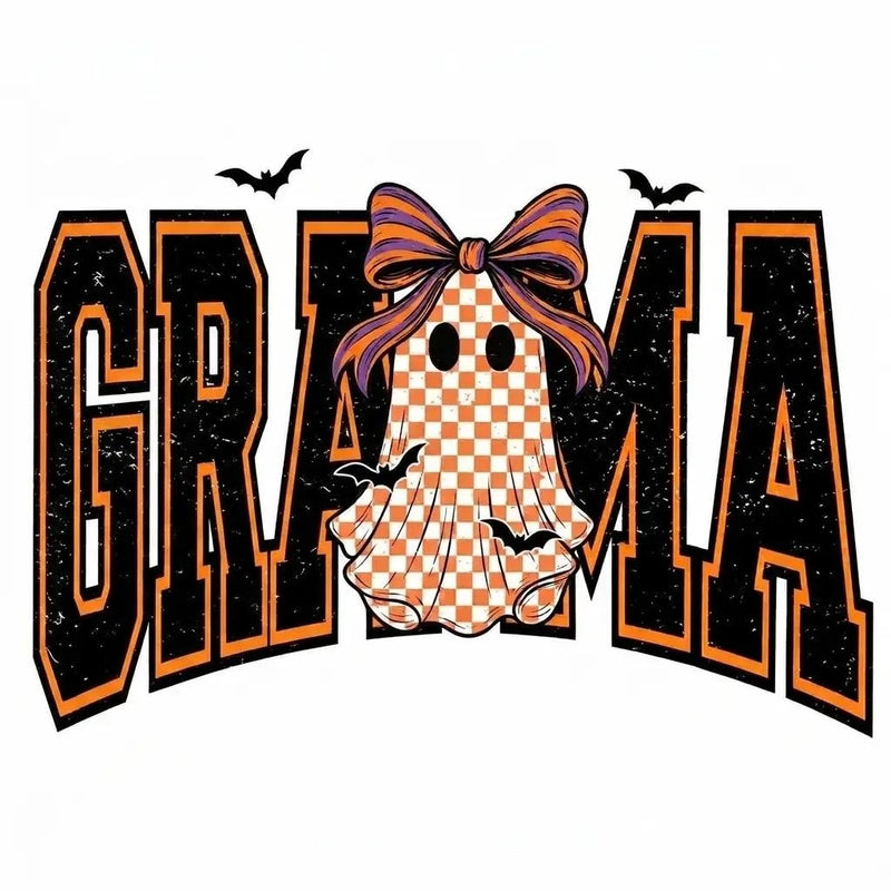 Custom Halloween Family Name Shirt, Personalized Mama Mimi Nana Gigi Auntie Grandma Ghost Bow Graphic Tee, Spooky Fall Gift – GRANDMA