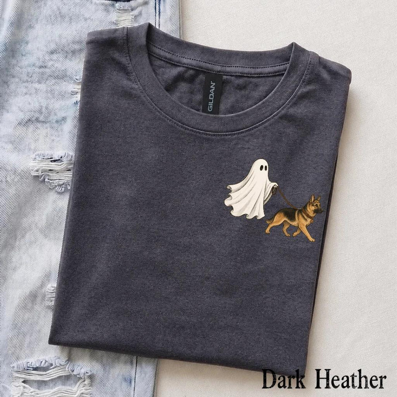 Custom Ghost Dog Breed Halloween T-Shirt, Spooky Season Pet Lover Graphic Tee – German Shepherd