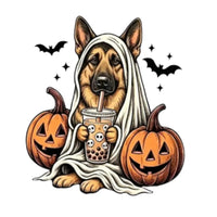 Custom Dog Breed Ghost Boba Halloween T-Shirt, Cute Spooky Season Pet Mom Graphic Tee, 50+ Breeds – German Shepherd