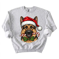 Personalized 50+ Dog Breed Christmas Sweatshirt, Custom Santa Hat Candy Cane Pet Portrait, Dog Mom and Dog Dad Holiday Gift – German Shepherd