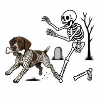 Personalized Dog Breed Halloween T-Shirt, Custom Choose Your Dog, Funny Skeleton Chasing Pup Graphic, Spooky Pet Lover Gift – German Shorthaired