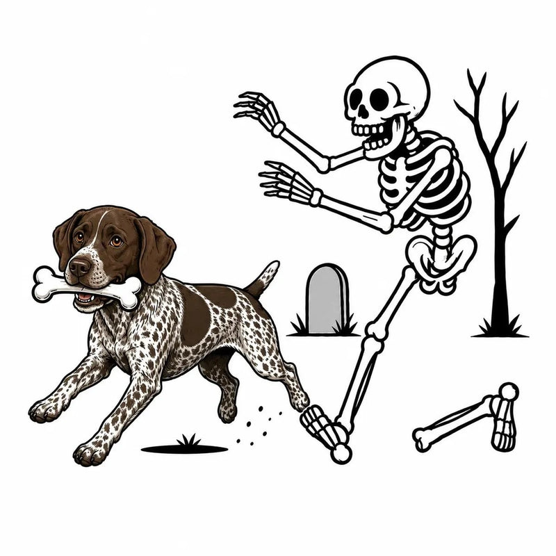 Personalized Dog Breed Halloween T-Shirt, Custom Choose Your Dog, Funny Skeleton Chasing Pup Graphic, Spooky Pet Lover Gift – German Shorthaired