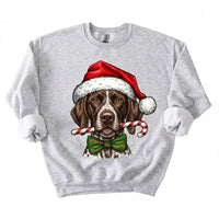 Personalized Dog Breed Christmas Sweatshirt, 50+ Breed Options, Santa Hat Candy Cane Dog Portrait, Holiday Gift for Dog Mom and Dog Dad – German Shorthaired
