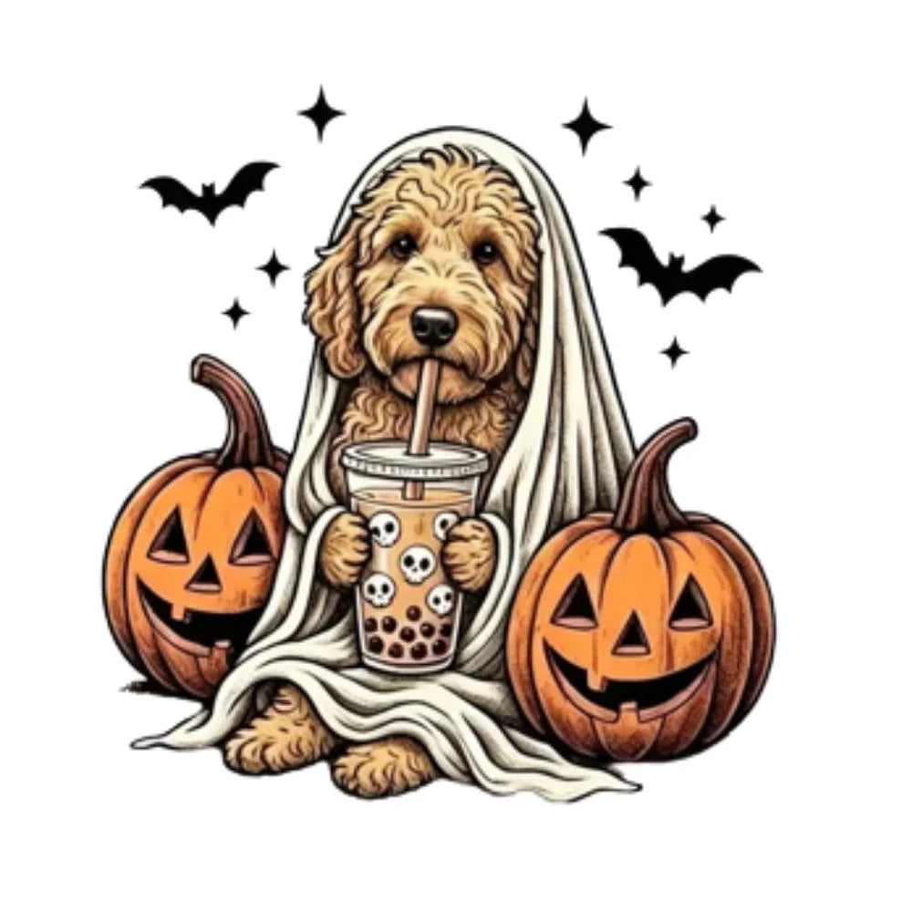 Personalized Dog Halloween T-Shirt, Custom Choose Your Dog Breed Ghost Boba Design, Cute Spooky Fall Pet Mom Dog Lover Gift – Golden Doodle