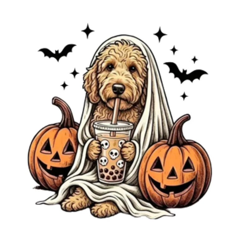 Personalized Dog Halloween T-Shirt, Custom Choose Your Dog Breed Ghost Boba Design, Cute Spooky Fall Pet Mom Dog Lover Gift – Golden Doodle