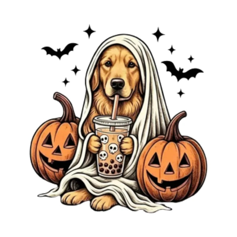 Personalized Dog Halloween T-Shirt, Custom Choose Your Dog Breed Ghost Boba Design, Cute Spooky Fall Pet Mom Dog Lover Gift – Golden Retriever