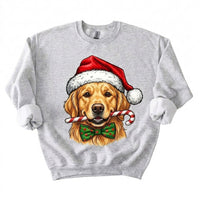 Personalized 50+ Dog Breed Christmas Sweatshirt, Custom Santa Hat Candy Cane Pet Portrait, Dog Mom and Dog Dad Holiday Gift – Golden Retriever