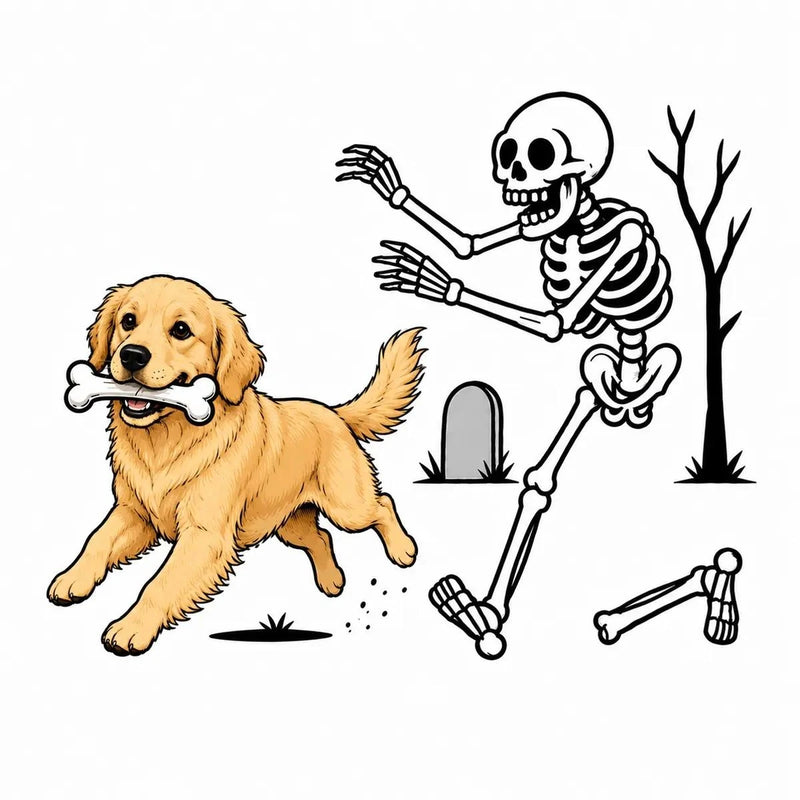 Personalized Dog Breed Halloween T-Shirt, Custom Choose Your Dog, Funny Skeleton Chasing Pup Graphic, Spooky Pet Lover Gift – Golden Retriever