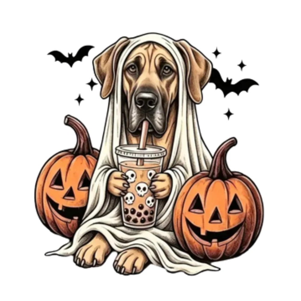 Personalized Dog Halloween T-Shirt, Custom Choose Your Dog Breed Ghost Boba Design, Cute Spooky Fall Pet Mom Dog Lover Gift – Great Dane